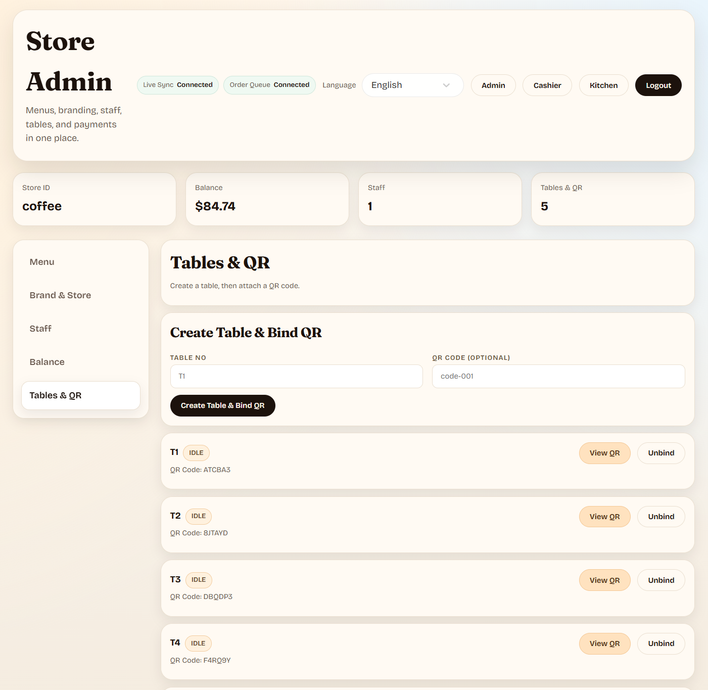 Store Admin Tables